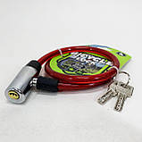 Замок велосипедний KIHUU LOCK 185, 10*65 тросовий, 2 ключі. Колір: червоний JH-88, фото 3