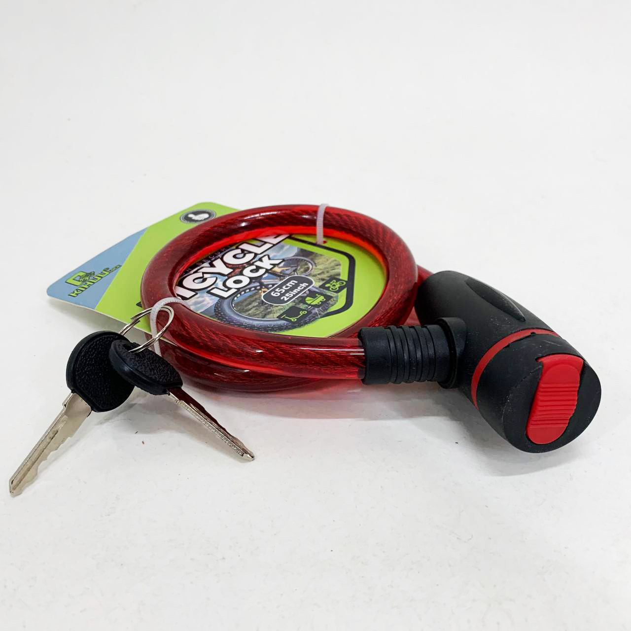 Замок велосипедний KIHUU LOCK 187, 15*65 тросовий, 2 ключі. Колір: червоний SD-93, фото 1