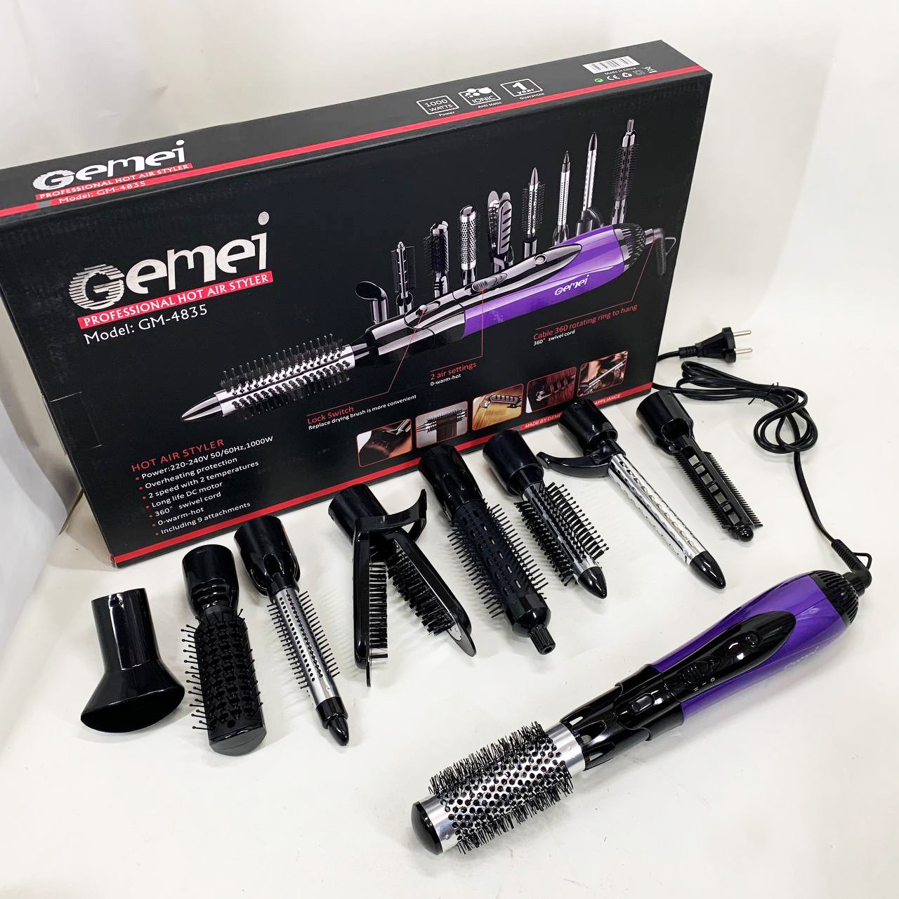 Фен гребінець для укладання локонів Gemei, Фен для вирівнювання волосся з насадками RI-60, фото 1