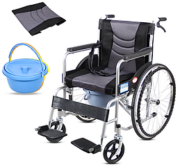 Інвалідна коляска складана, знімна та мийна подвійна подушка для сидіння, знімний горщик, нековзні поручні, 89*68*100 см,