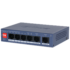 4-портовий керований PoE комутатор DH-CS4006-4ET2GT-36 з 4 портами POE 100 Мбіт + 2 порти UP-Link 1000 Мбіт, 36 Вт