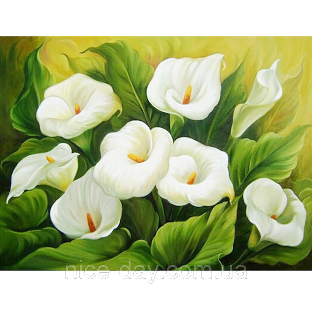 Картина для малювання камінням Diamond painting Алмазна вишивка "Білі лілії" повна викладка , фото 1