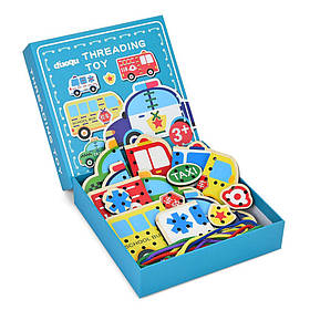 Дитяча дерев'яна іграшка-шнурівка "Транспорт" Bambi MD 1985(Turquoise), Toyman