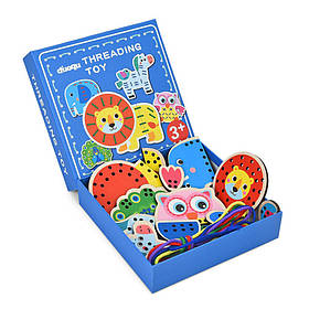 Дитяча дерев'яна іграшка-шнурівка "Тварини" Bambi MD 1985 (Blue) , Toyman