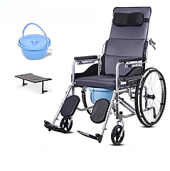 Інвалідна коляска складана, регульований нахил, знімний горщик, знімний столик, нековзні поручні, 89*68*100 см