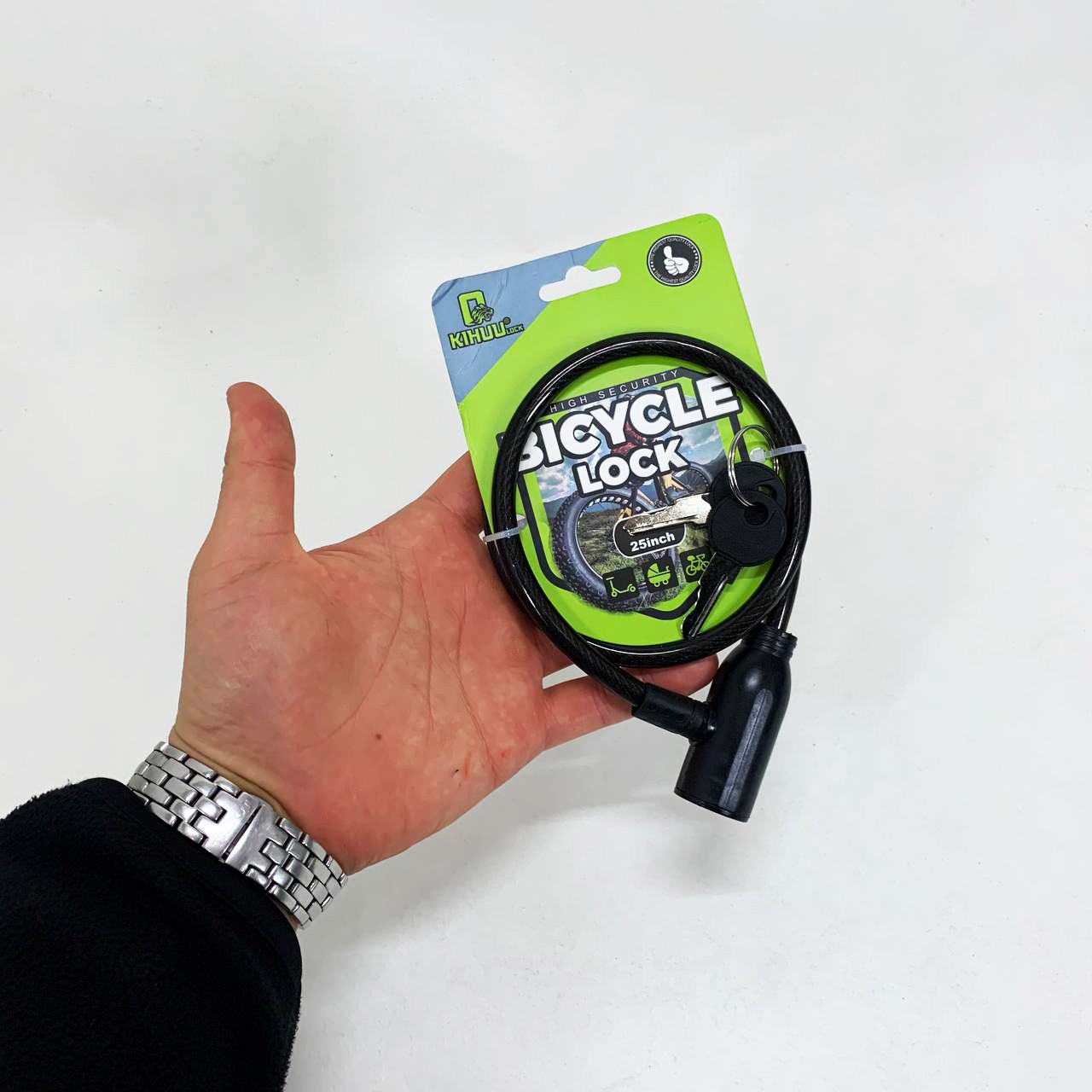 Замок велосипедний KIHUU LOCK 801, 8*65 тросовий, 2 ключі. Колір: чорний UL-69