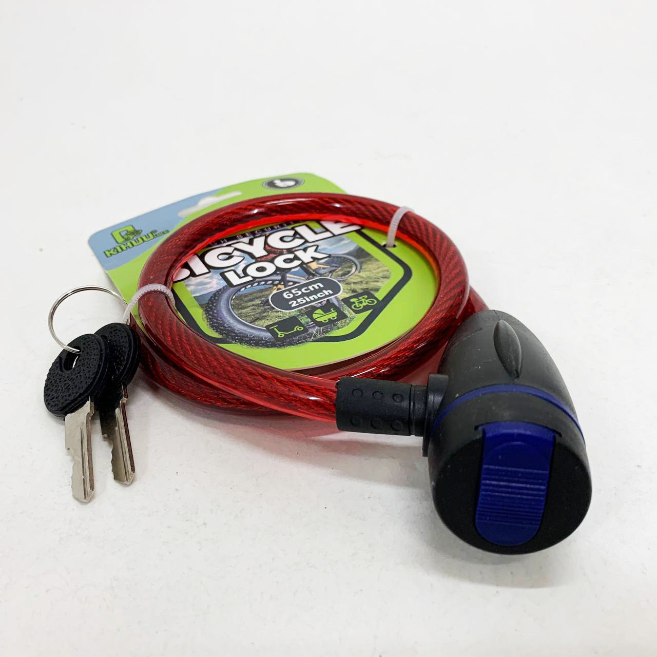 Замок велосипедний KIHUU LOCK 187, 10*65 тросовий, 2 ключі. Колір: червоний ET-72