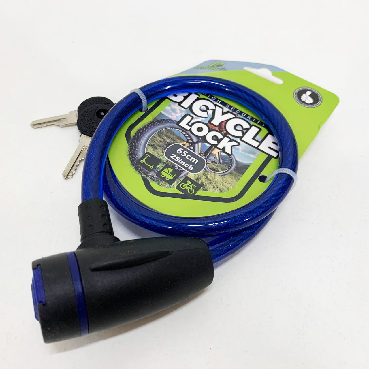 Замок велосипедний KIHUU LOCK 187, 10*65 тросовий, 2 ключі. Колір: синій JH-35