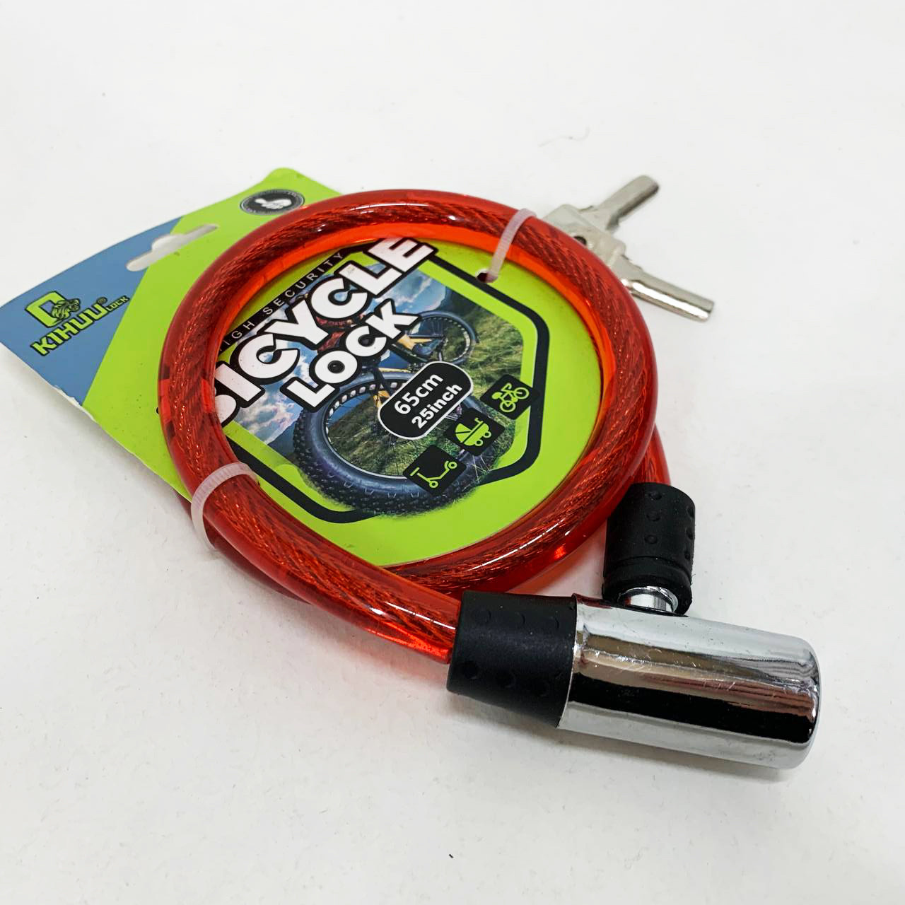 Замок велосипедний 185, 12*65 тросовий, 2 ключі. Колір: червоний GD-46