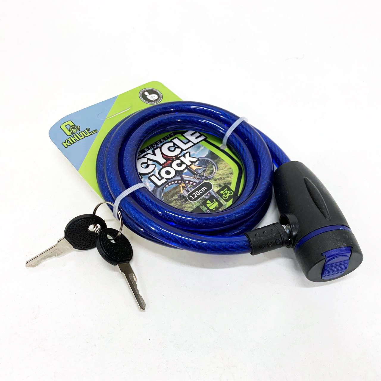 Замок велосипедний KIHUU LOCK 187, 10*120 тросовий, 2 ключі. Колір: синій FQ-10