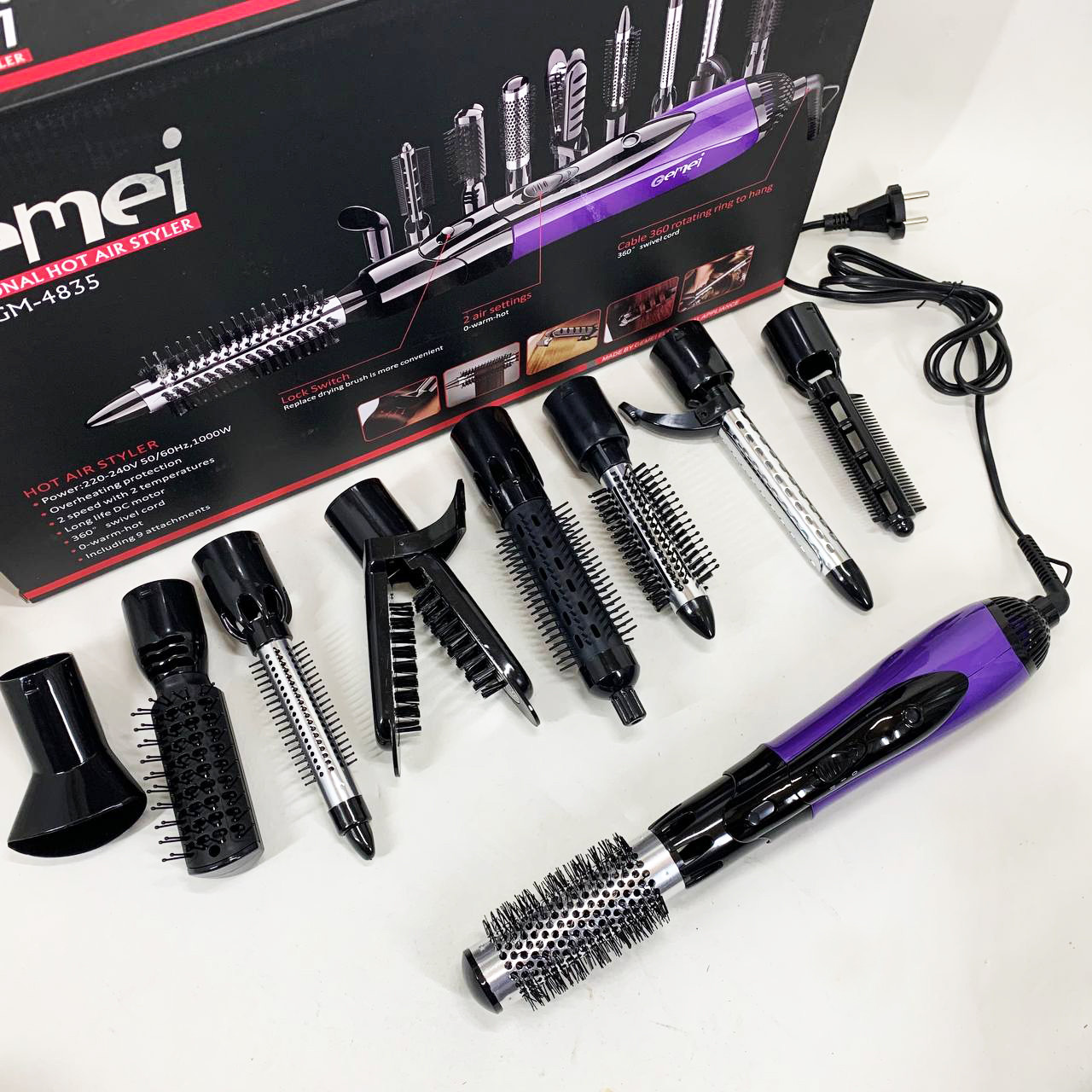 Фен електричний настінний Gemei GM-4835 10 в 1, Повітряний професійний стайлер, Стайлер для завивки XT-18