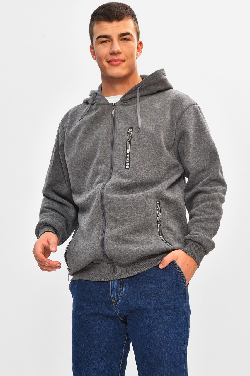 Кофта чоловіча однотонна на флісі сірого кольору 207145P, фото 1