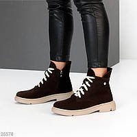 Жіночі замшеві черевики зимові з хутром Коричневі "Madera" 38,39рр!!!!