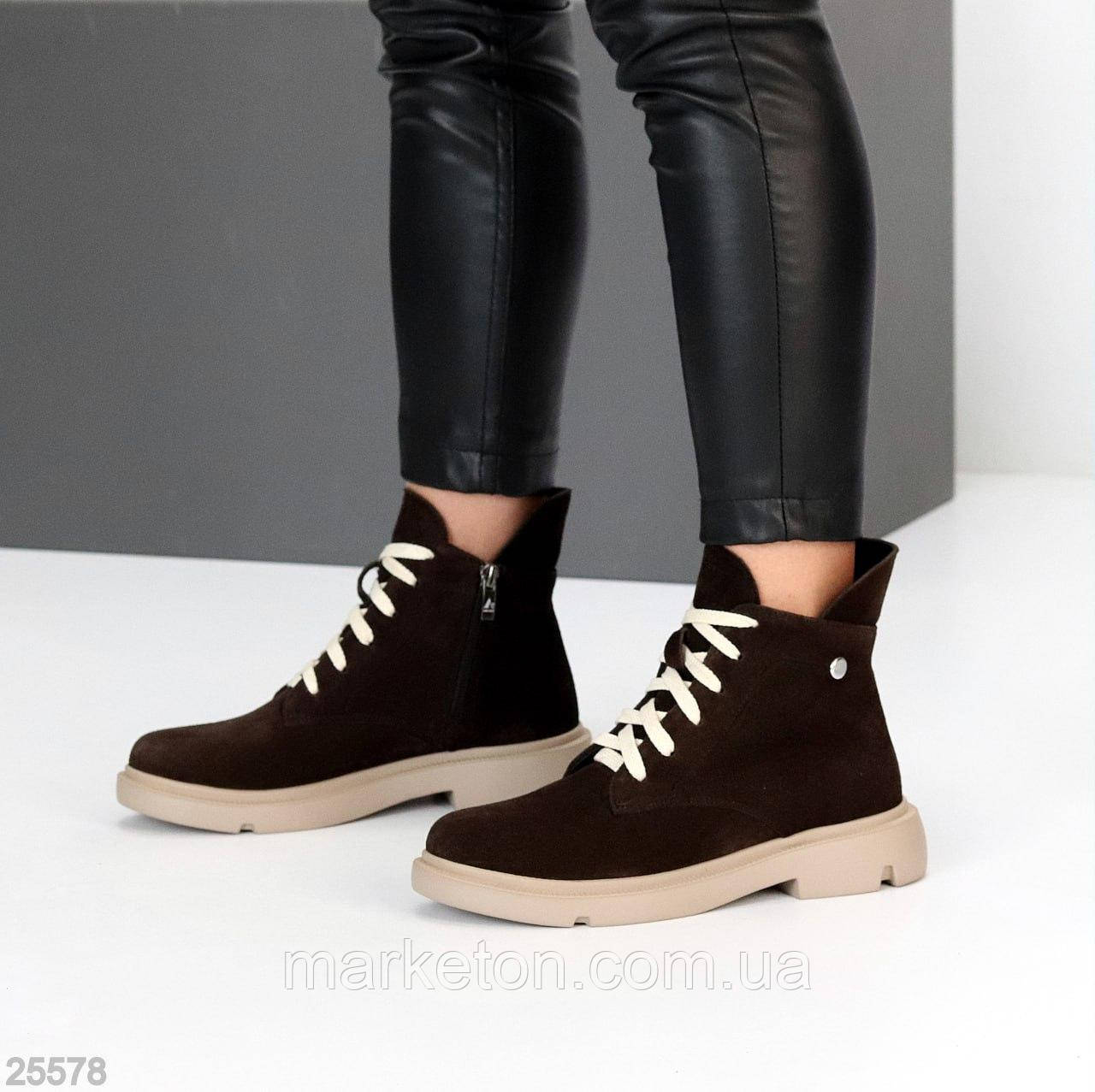 Жіночі замшеві черевики зимові з хутром Коричневі "Madera" 38,39рр!!!!