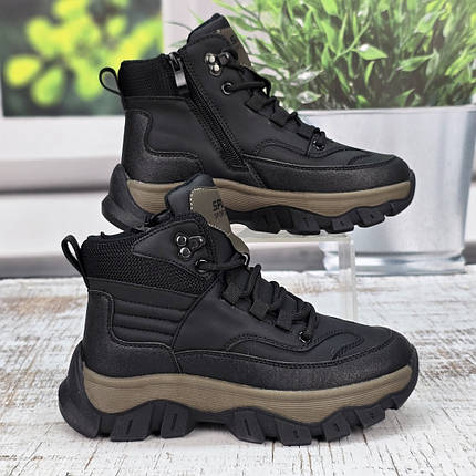 Черевики зимові для хлопчика EeBb чорні з коричневим на овчині 7004, фото 1