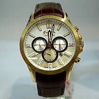 Часы мужские Guardo S8071 GS / Classic Кварцевые с датой Кожаный ремешок Золотистый корпус