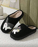 Капці жіночі теплі.Тапочки домашні кімнатні жіночі "Котик". Тапки зимові 38-39 розмір Чорні, фото 3