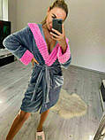 Короткий жіночий халат сіро-рожевого кольору, теплий жіночий халат, фото 6