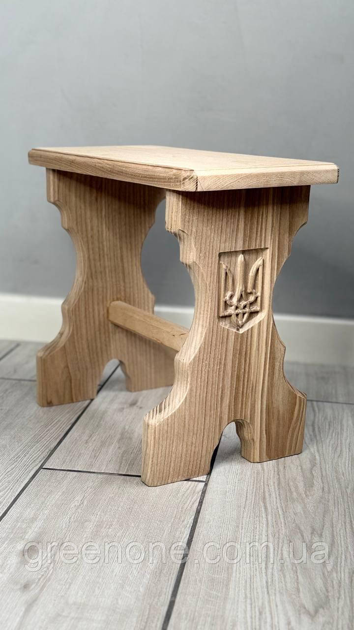 Табуретка з дерева, стілець з тризубом, лавочка з натурального дерева, висотою 25 см, фото 1