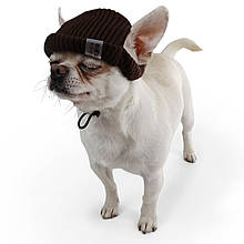 Шапка в'язана Біні розмір S шоколад об'єм 30-34 см для собак