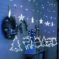 Світлодіодна новорічна гірлянда з формами Дзвінок, Ялинка, Олень 2.5 метра, колір свічення білий 220 V. Гірлянда штора
