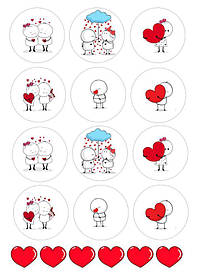 Вафельна картинка для капкейків  "Кохання" /ВК-0070/  - А4