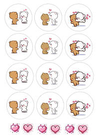 Вафельна картинка для капкейків  "Кохання" "Ведмедики" /ВК-0071/  - А4
