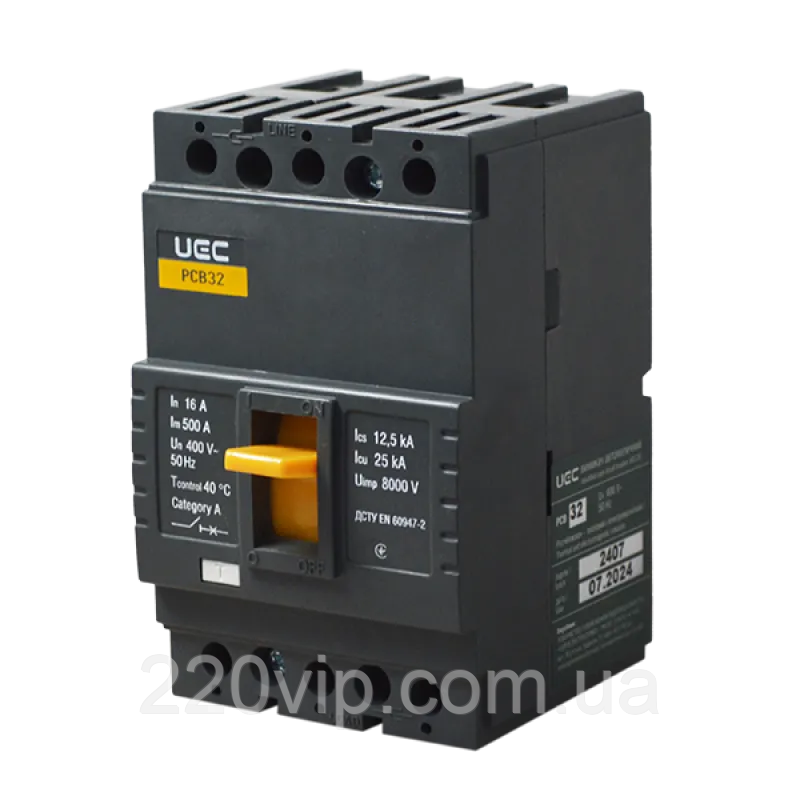 Автоматичний вимикач UEC PCB32 3P 100A 25 кА, MCCB-PCB-32-3-0100 Силовий УЕК, автомат корпусний щитовий, фото 1