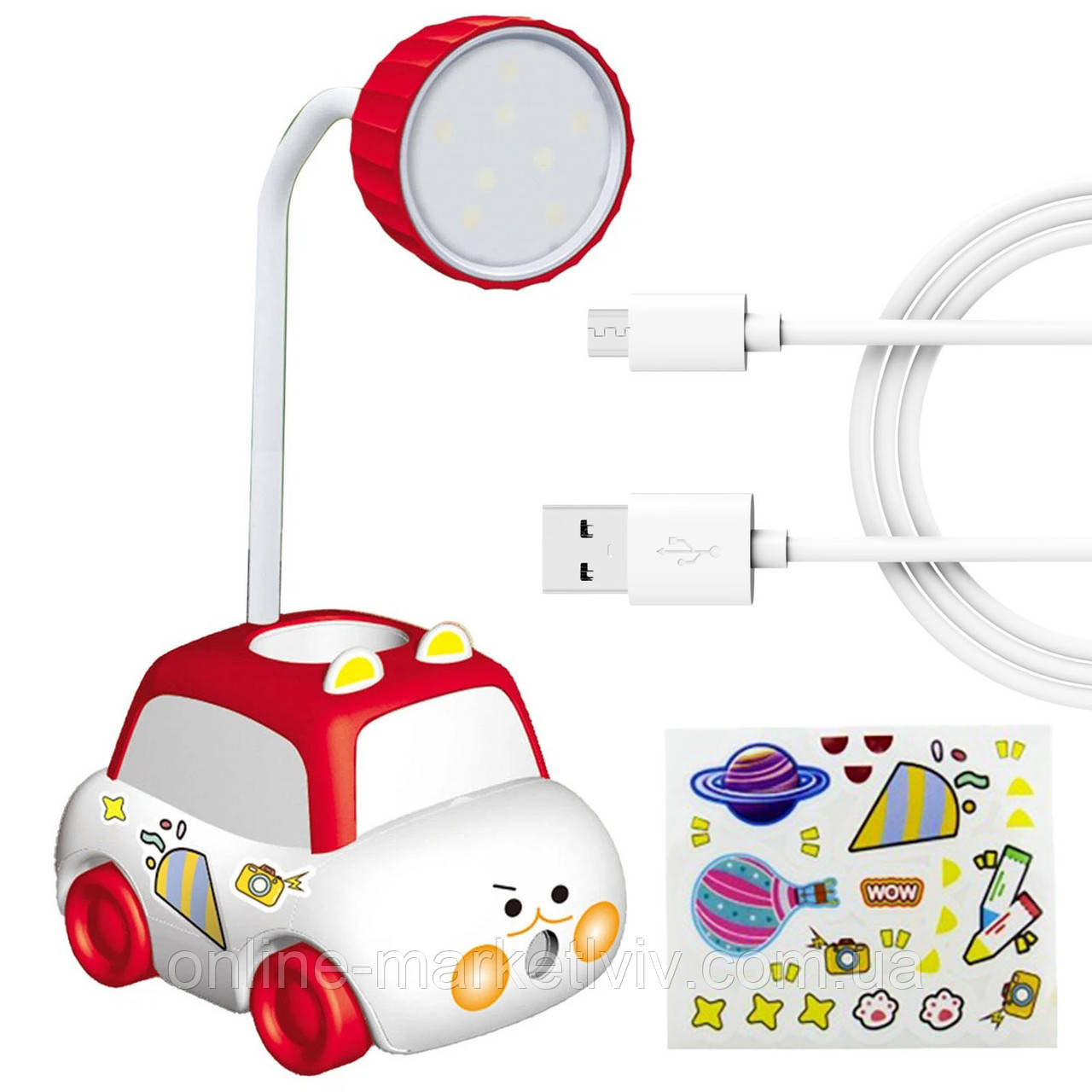 Дитяча настільна лампа з органайзером та точилкою для олівців, USB / Акумуляторна LED лампа / Світлодіодна лампа нічник, фото 1