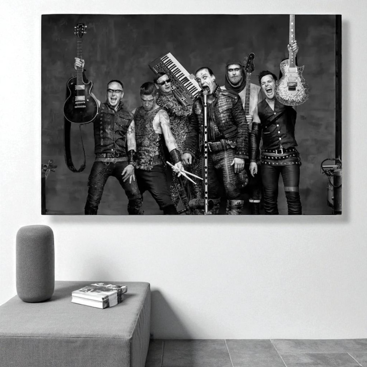 Картина на холсте Rammstein в черном стиле – культовая рок-группа, современный настенный декор для интерьєра 60х40 см, фото 1