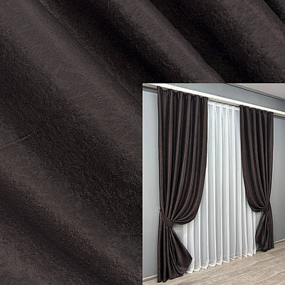 Комплект штор (2шт. 1,5х2,7м.) із тканини Софт однотонний. Колір коричневий. Код 1166ш 30-973