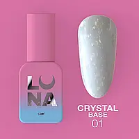 LunaMoon Crystal base №01(кришталева фея) 13 мл. - блискуча кольорова база для покриття та вирівнювання нігтів