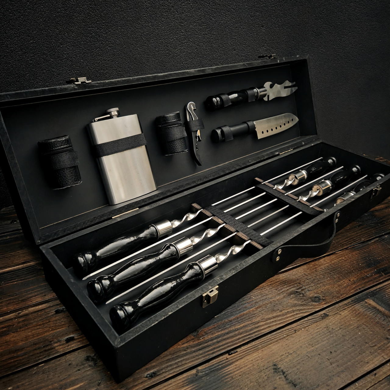 Набір шампурів "Блек-1" в дерев'яному кейсі, фото 1