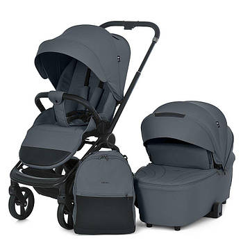 Дитяча коляска 2 в 1 El Camino Persona ME 1091-1: до 22 кг, реверсивний блок, EVA-колеса з амортизацією, складання «книжкою» Сірий