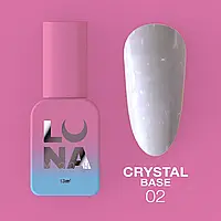 LunaMoon Crystal base №02 (місячна вуаль) 13 мл. - блискуча кольорова база для покриття та вирівнювання нігтів