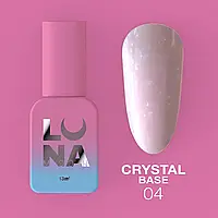 LunaMoon Crystal base №04 (туман аврори) 13 мл. - блискуча кольорова база для покриття та вирівнювання нігтів