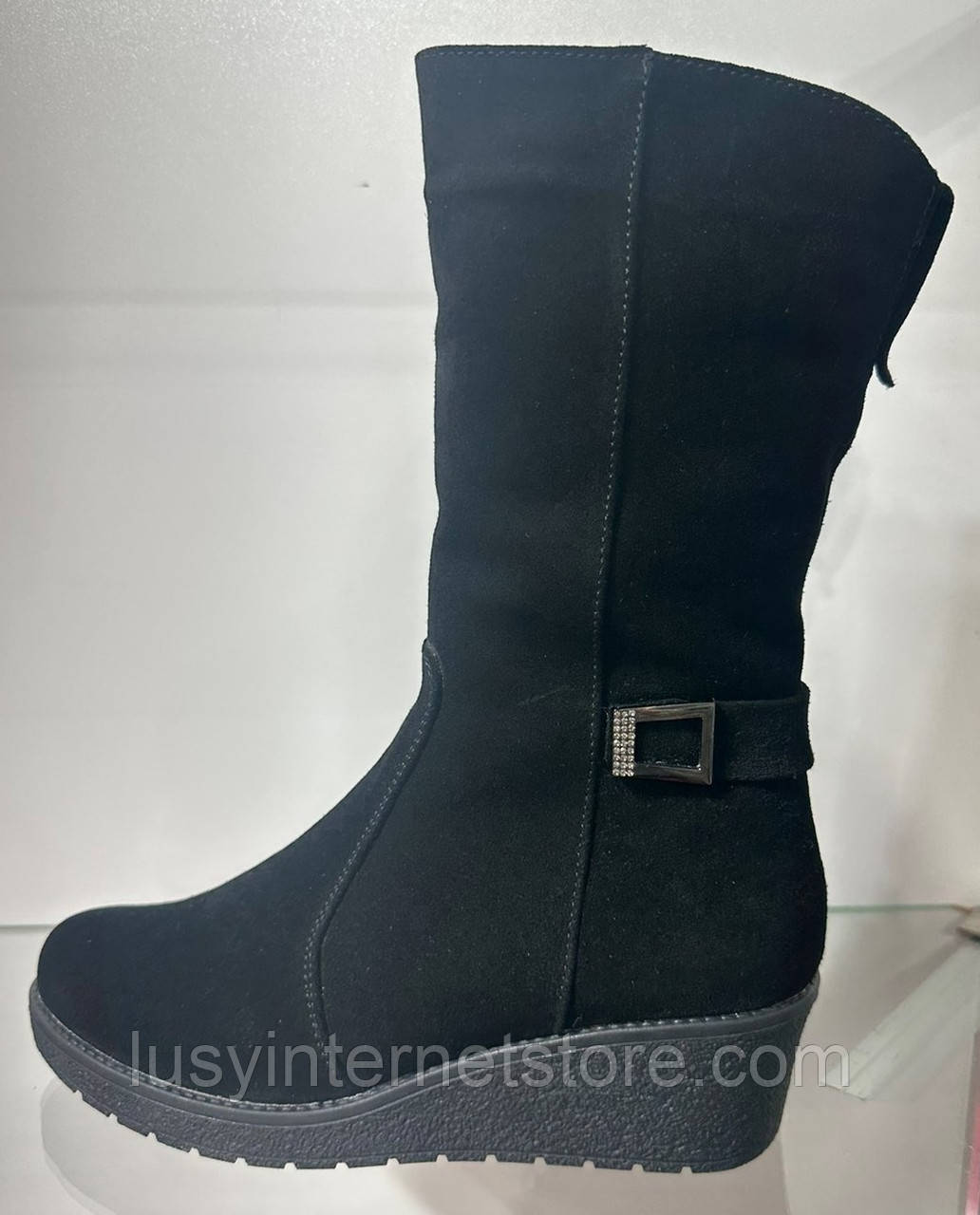 Чоботи замшеві зимові на маленькій танкетці від виробника модель КС25-1119, фото 1