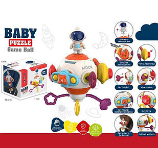 Бізіборд на 8 забавок, тріскачка, гумові елементи для перетягування, пискавка, спінер, попіт, рухомі елементи, пальчикові