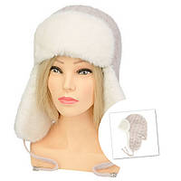 В'язана жіноча шапка вушанка ангора  Nikol колір пудровий