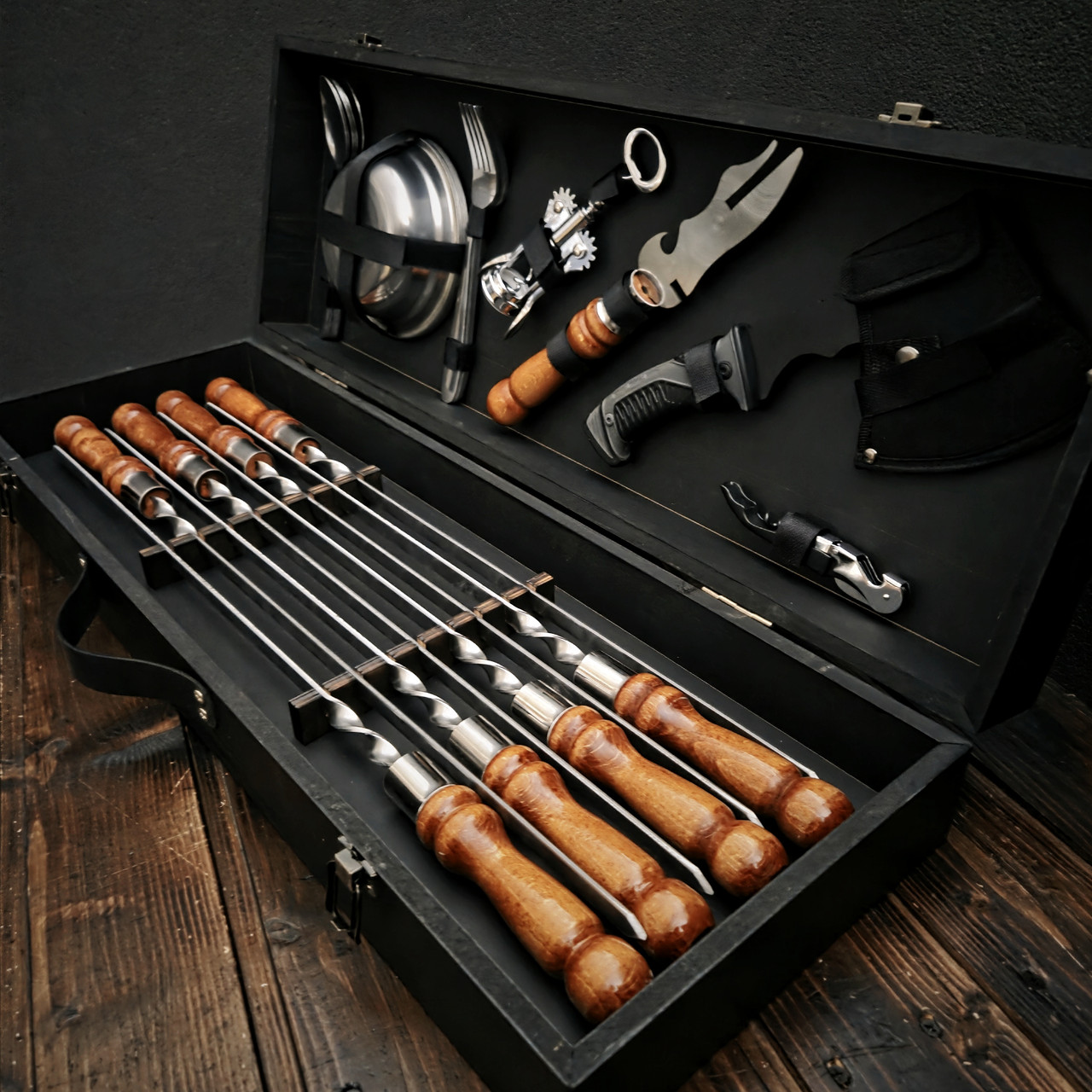 Подарунковий набір шампурів в дерев'яному кейсі "Скіф Ред", фото 1