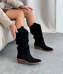 Чоботи-козаки зимові високі замшеві чорні