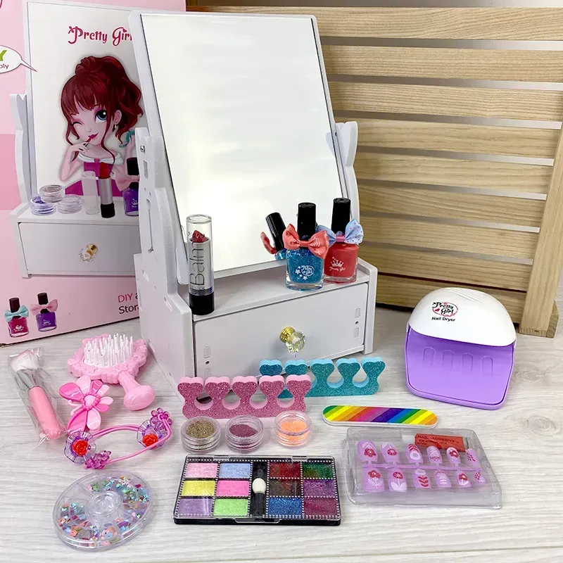 Набір косметики для дівчаток 769-5 трюмо з шухлядкою, косметика, LED-лампа для манікюру, аксесуари, фото 1