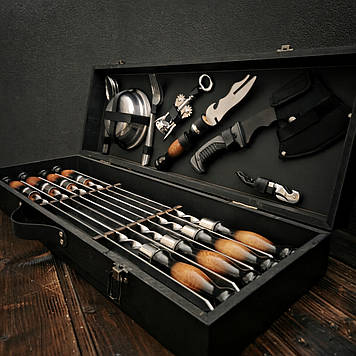 Подарунковий набір шампурів в дерев'яному кейсі "Скіф Люкс"