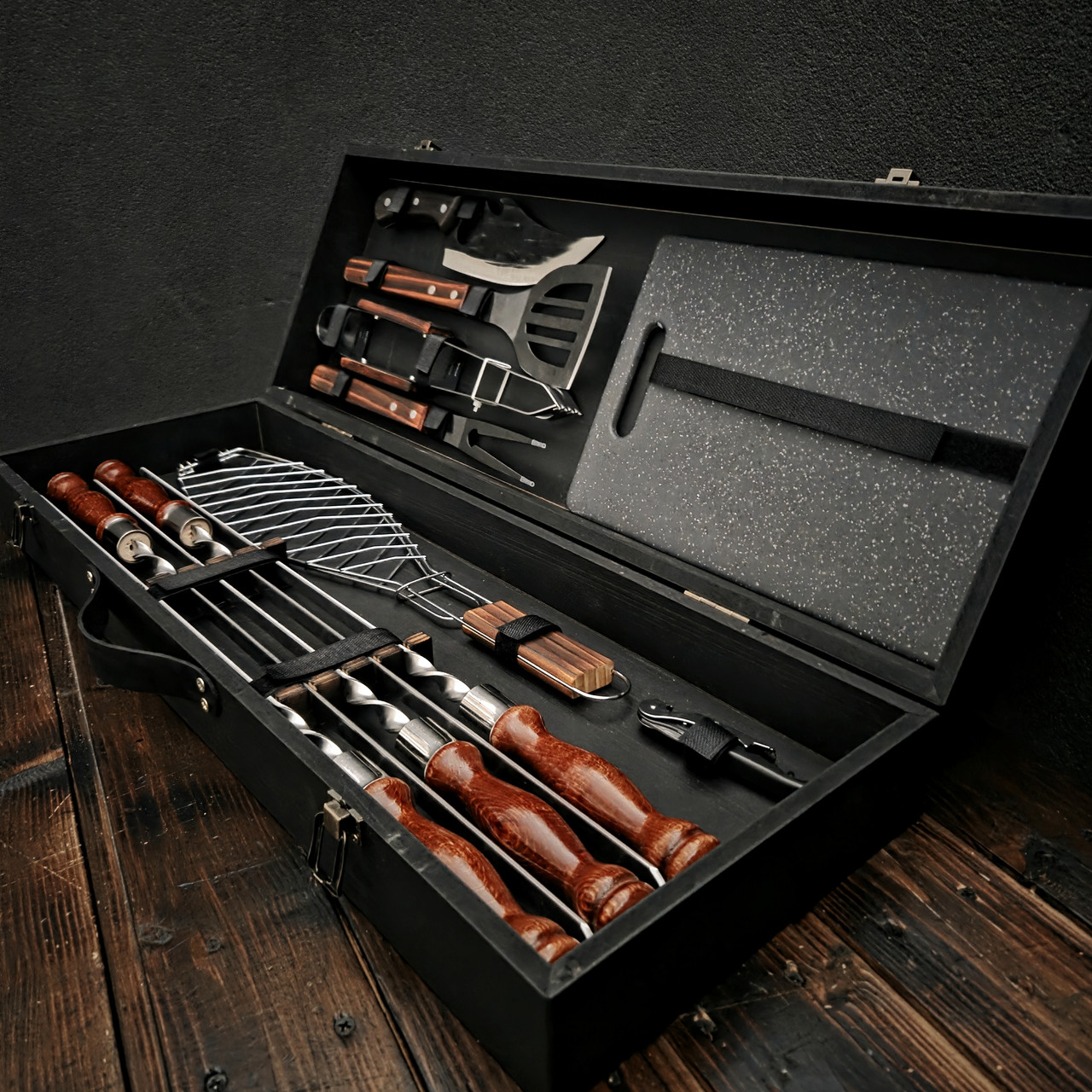 Подарунковий набір шампурів у дерев'яному кейсі "Форест", фото 1