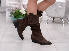 Чоботи-козаки зимові високі замшеві коричневі