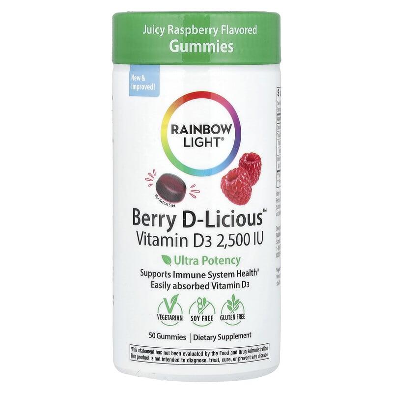 Вітамин Д3 Rainbow Light Berry D-Licious Vitamin D3 2500 IU (63 мкг) 50 жув. цукерок (малина)