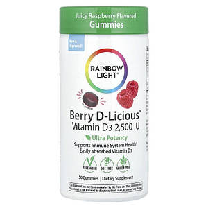 Вітамин Д3 Rainbow Light Berry D-Licious Vitamin D3 2500 IU (63 мкг) 50 жув. цукерок (малина)