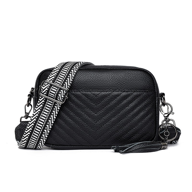 Шкіряна жіноча сумка з натуральної шкіри. Сумочка жіноча маленька модна з текстильним ремінцем, фото 1