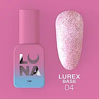 LunaMoon Lurex base №04 (ніжно-рожевий) 13 мл. - світловідбивна кольорова база для покриття та вирівнювання нігтів