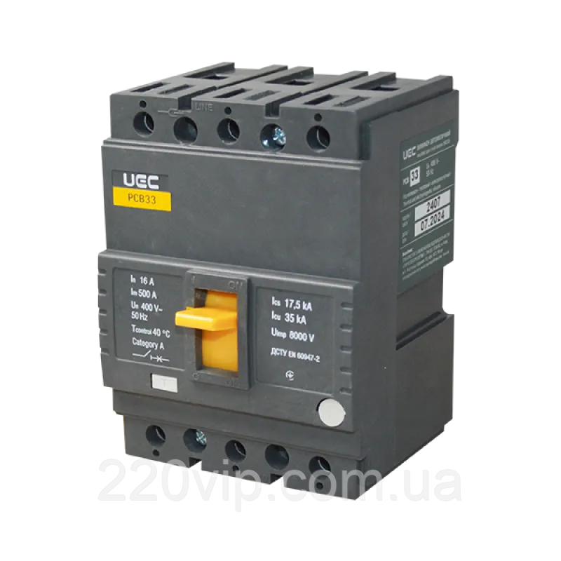 Автоматичний вимикач UEC PCB33 3P 80A 35 кА, MCCB-PCB-33-3-0080 Силовий УЕК, автомат корпусний щитовий, фото 1